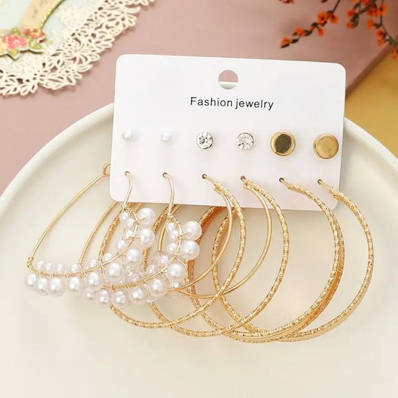😈12 Pairs Earring lot, Gold/Pearl Fashion Earrings 2 Full Sets😈 - Picture 1 of 2